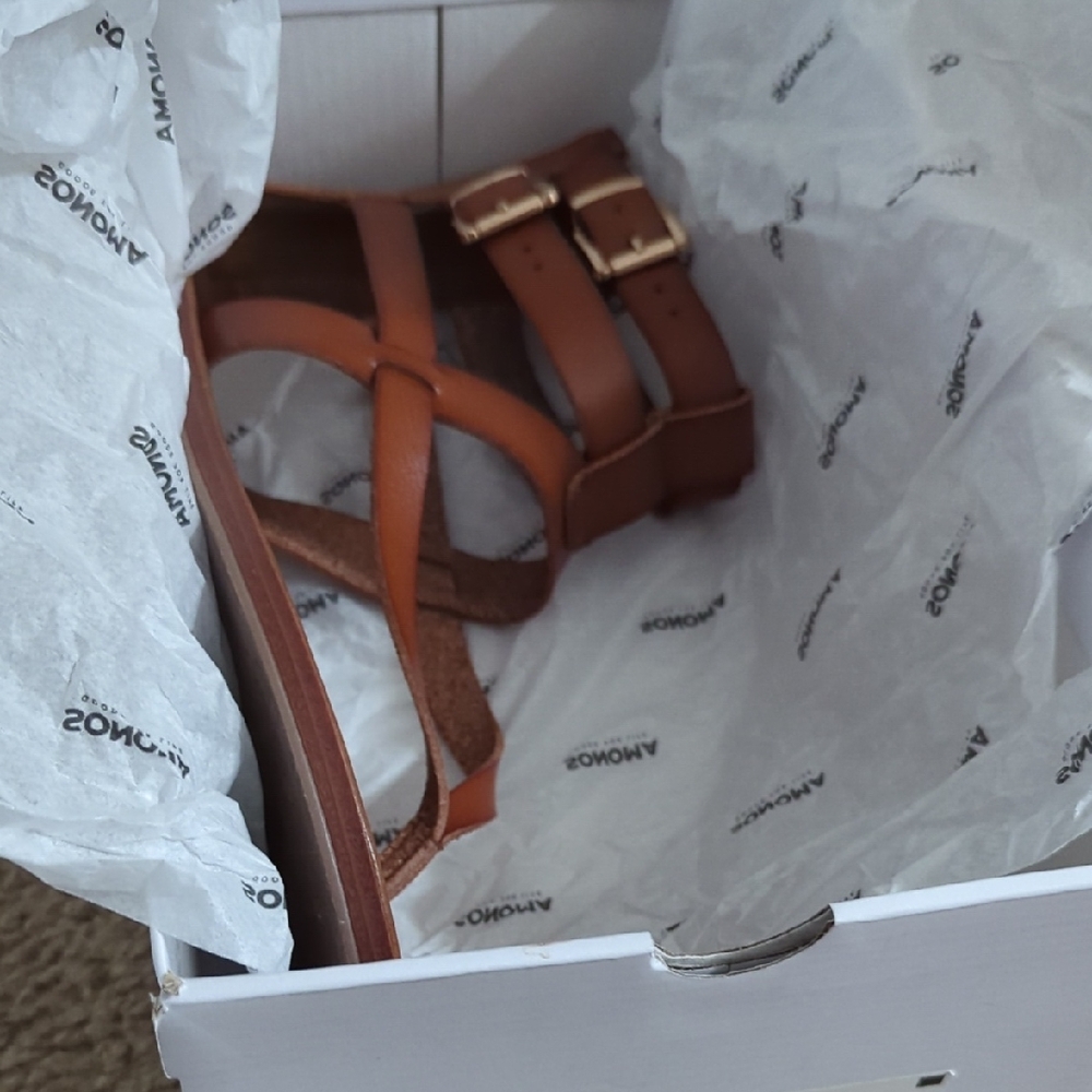 Brown Leather Sandals with Gold Buckles